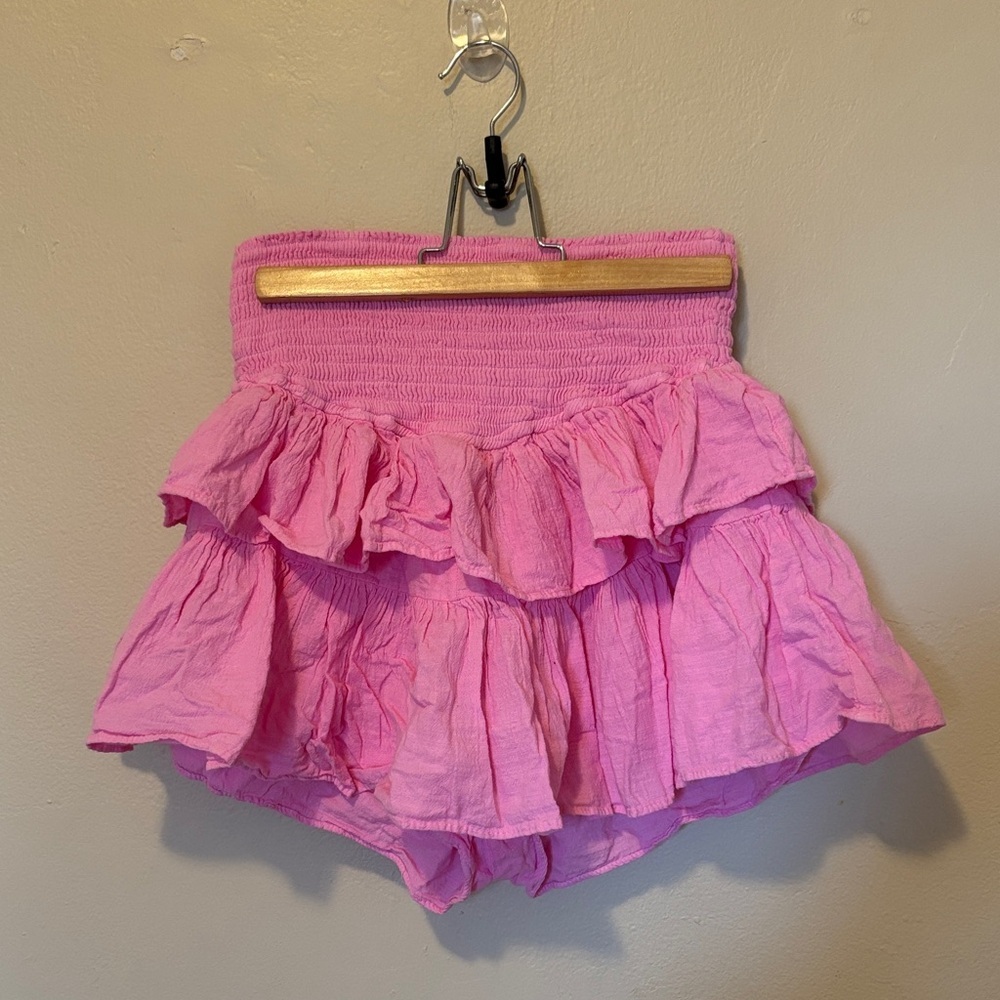 Elegant Pink Ruffled High Waist Women's Shorts